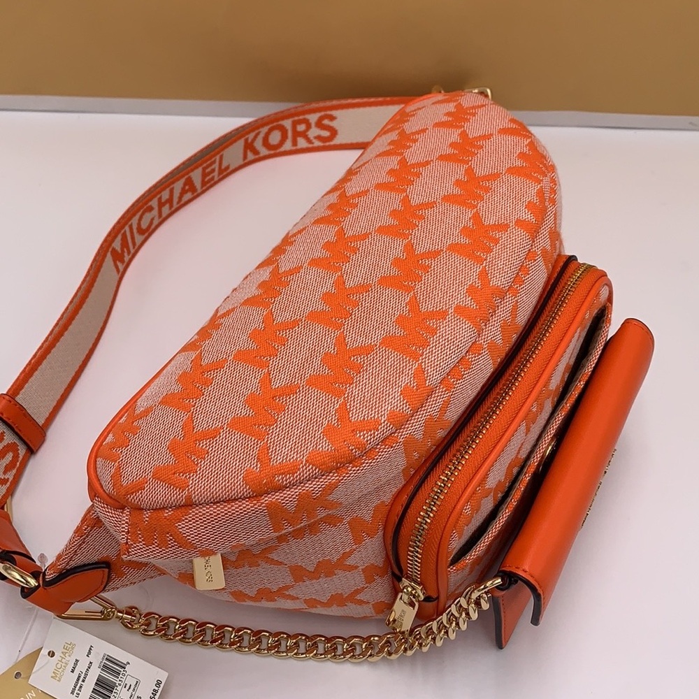 MICHAEL KORS Maisie Large Logo 2-in-1 Sling Waist Fanny Pack Crossbody Poppy NWT - Picture 9 of 16